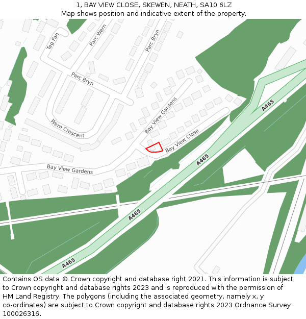 1, BAY VIEW CLOSE, SKEWEN, NEATH, SA10 6LZ: Location map and indicative extent of plot