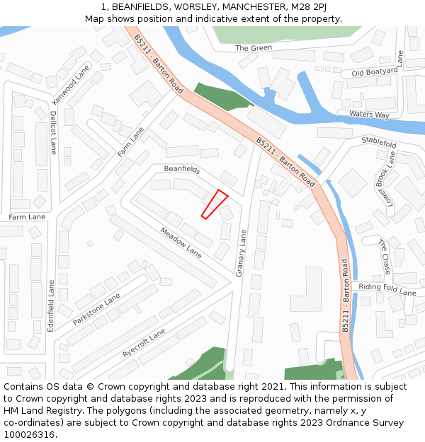1, BEANFIELDS, WORSLEY, MANCHESTER, M28 2PJ: Location map and indicative extent of plot