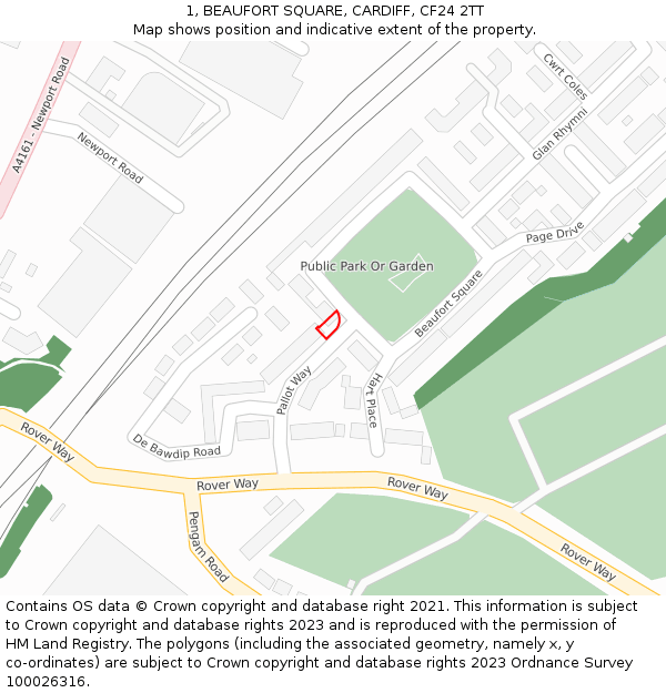 1, BEAUFORT SQUARE, CARDIFF, CF24 2TT: Location map and indicative extent of plot