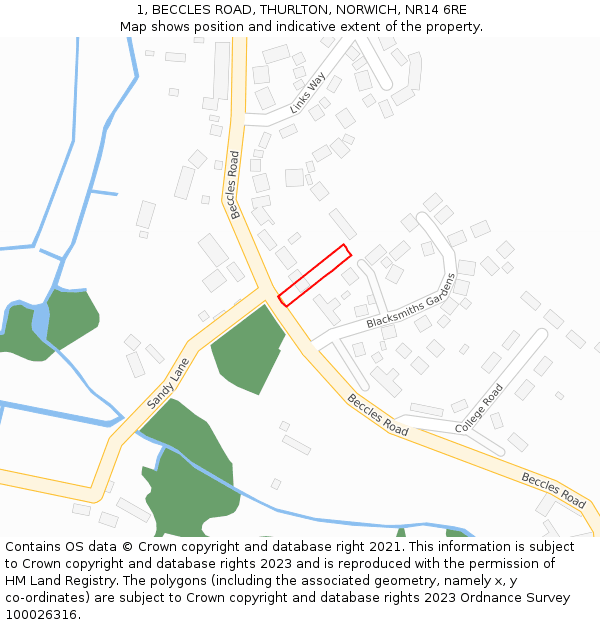 1, BECCLES ROAD, THURLTON, NORWICH, NR14 6RE: Location map and indicative extent of plot