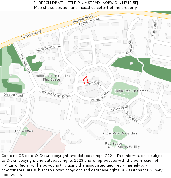 1, BEECH DRIVE, LITTLE PLUMSTEAD, NORWICH, NR13 5FJ: Location map and indicative extent of plot