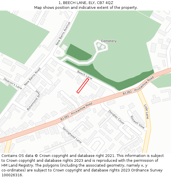 1, BEECH LANE, ELY, CB7 4QZ: Location map and indicative extent of plot