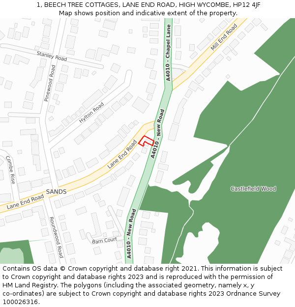 1, BEECH TREE COTTAGES, LANE END ROAD, HIGH WYCOMBE, HP12 4JF: Location map and indicative extent of plot