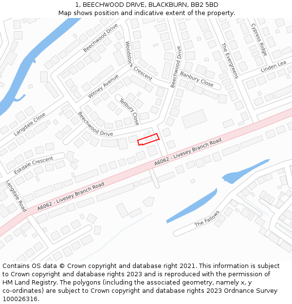 1, BEECHWOOD DRIVE, BLACKBURN, BB2 5BD: Location map and indicative extent of plot