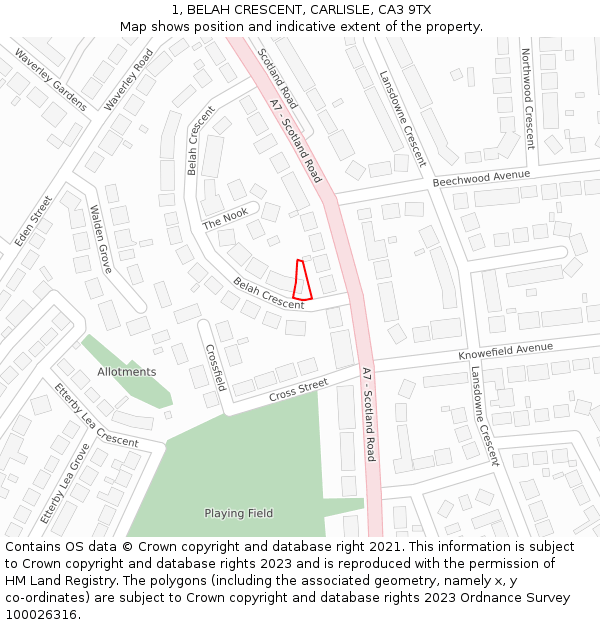 1, BELAH CRESCENT, CARLISLE, CA3 9TX: Location map and indicative extent of plot