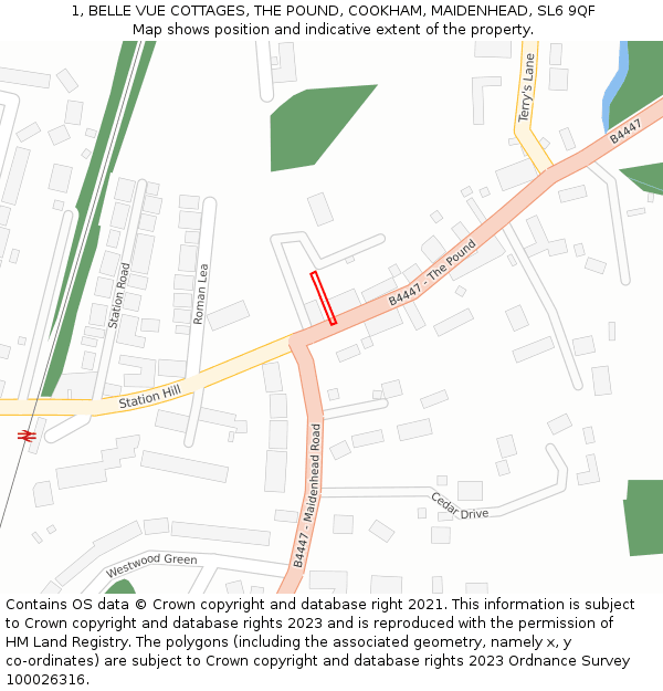1, BELLE VUE COTTAGES, THE POUND, COOKHAM, MAIDENHEAD, SL6 9QF: Location map and indicative extent of plot