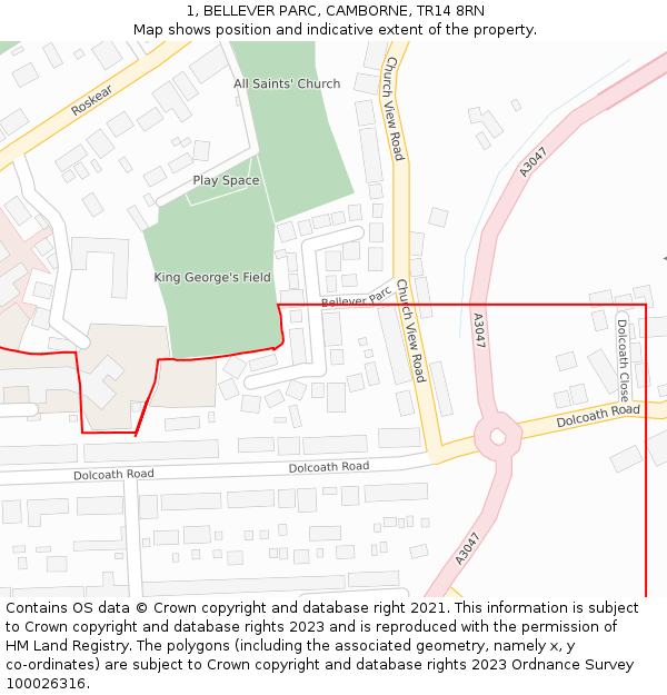 1, BELLEVER PARC, CAMBORNE, TR14 8RN: Location map and indicative extent of plot