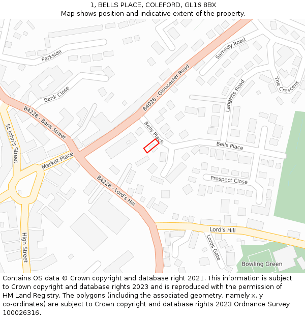 1, BELLS PLACE, COLEFORD, GL16 8BX: Location map and indicative extent of plot