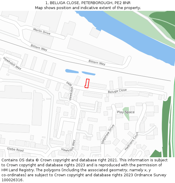 1, BELUGA CLOSE, PETERBOROUGH, PE2 8NR: Location map and indicative extent of plot