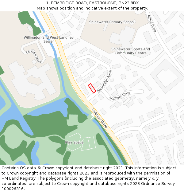 1, BEMBRIDGE ROAD, EASTBOURNE, BN23 8DX: Location map and indicative extent of plot