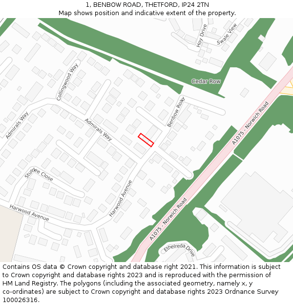 1, BENBOW ROAD, THETFORD, IP24 2TN: Location map and indicative extent of plot