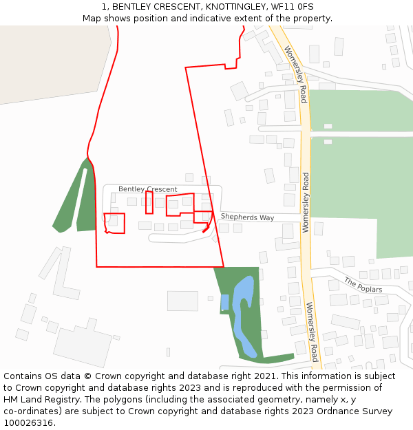 1, BENTLEY CRESCENT, KNOTTINGLEY, WF11 0FS: Location map and indicative extent of plot