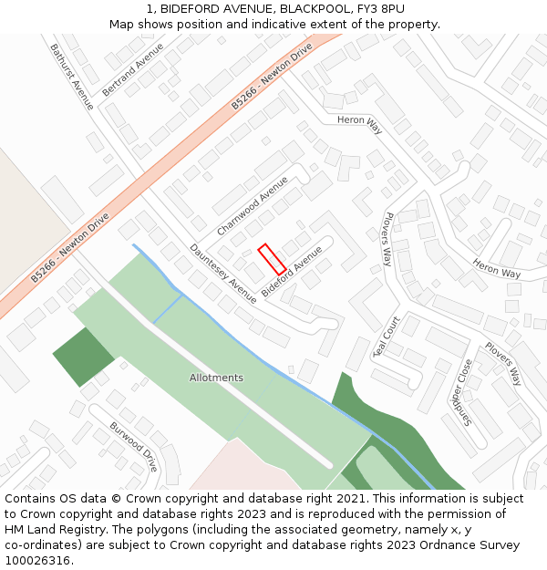 1, BIDEFORD AVENUE, BLACKPOOL, FY3 8PU: Location map and indicative extent of plot