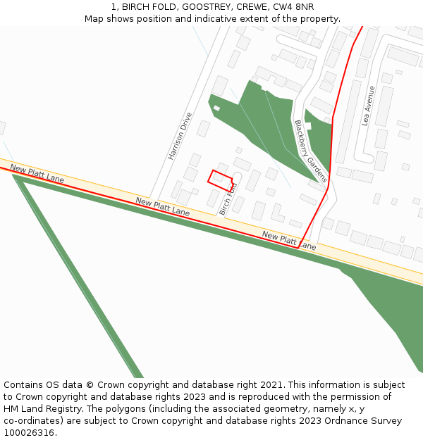 1, BIRCH FOLD, GOOSTREY, CREWE, CW4 8NR: Location map and indicative extent of plot