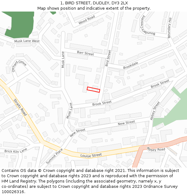 1, BIRD STREET, DUDLEY, DY3 2LX: Location map and indicative extent of plot