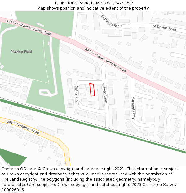 1, BISHOPS PARK, PEMBROKE, SA71 5JP: Location map and indicative extent of plot