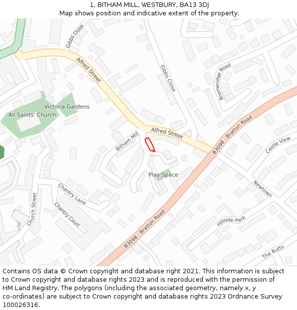 1, BITHAM MILL, WESTBURY, BA13 3DJ: Location map and indicative extent of plot