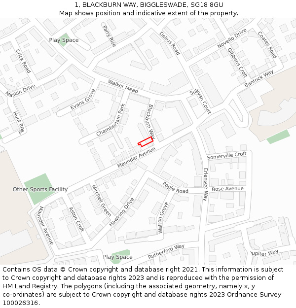 1, BLACKBURN WAY, BIGGLESWADE, SG18 8GU: Location map and indicative extent of plot