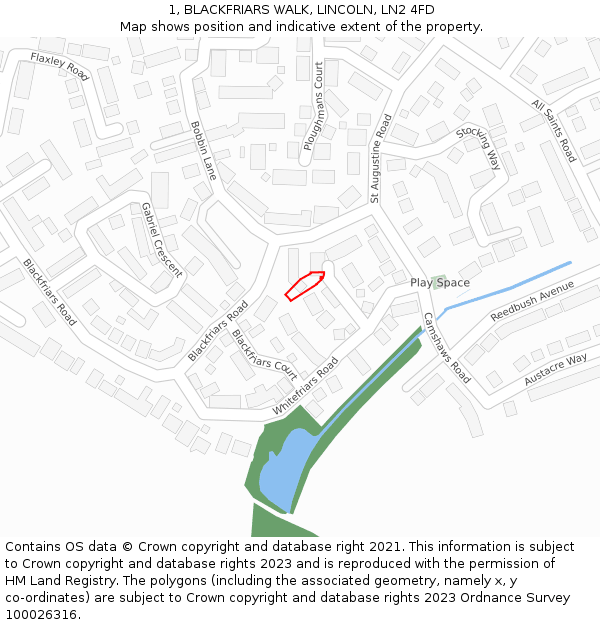 1, BLACKFRIARS WALK, LINCOLN, LN2 4FD: Location map and indicative extent of plot