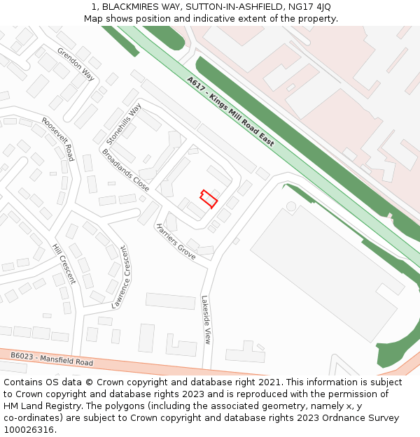 1, BLACKMIRES WAY, SUTTON-IN-ASHFIELD, NG17 4JQ: Location map and indicative extent of plot