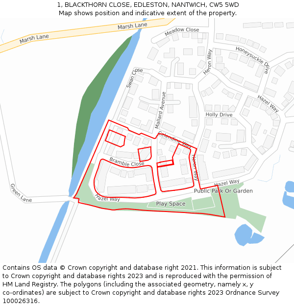 1, BLACKTHORN CLOSE, EDLESTON, NANTWICH, CW5 5WD: Location map and indicative extent of plot