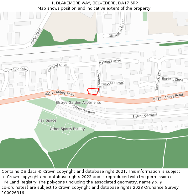 1, BLAKEMORE WAY, BELVEDERE, DA17 5RP: Location map and indicative extent of plot