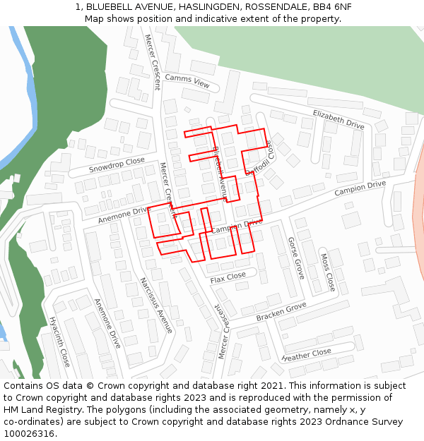 1, BLUEBELL AVENUE, HASLINGDEN, ROSSENDALE, BB4 6NF: Location map and indicative extent of plot