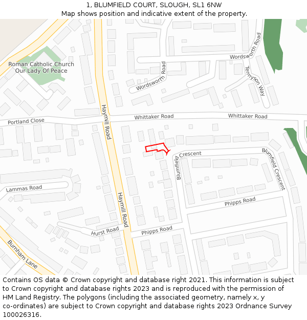 1, BLUMFIELD COURT, SLOUGH, SL1 6NW: Location map and indicative extent of plot