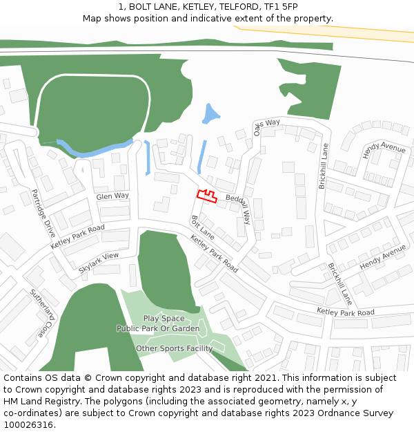 1, BOLT LANE, KETLEY, TELFORD, TF1 5FP: Location map and indicative extent of plot