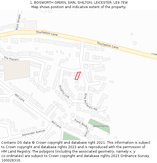 1, BOSWORTH GREEN, EARL SHILTON, LEICESTER, LE9 7EW: Location map and indicative extent of plot