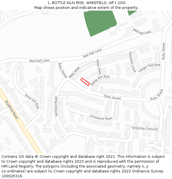 1, BOTTLE KILN RISE, WAKEFIELD, WF1 2GG: Location map and indicative extent of plot