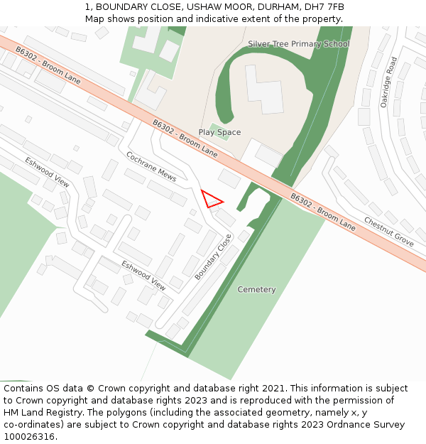 1, BOUNDARY CLOSE, USHAW MOOR, DURHAM, DH7 7FB: Location map and indicative extent of plot