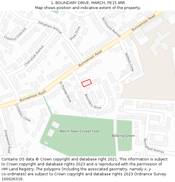 1, BOUNDARY DRIVE, MARCH, PE15 9RR: Location map and indicative extent of plot