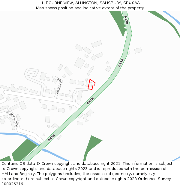 1, BOURNE VIEW, ALLINGTON, SALISBURY, SP4 0AA: Location map and indicative extent of plot