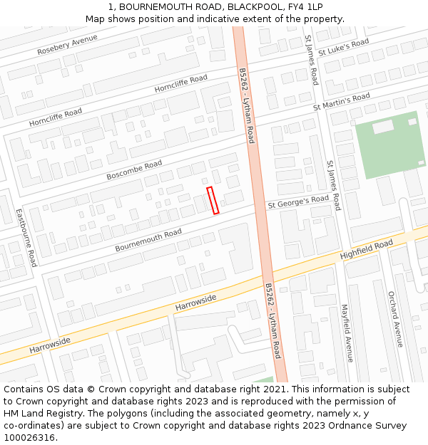 1, BOURNEMOUTH ROAD, BLACKPOOL, FY4 1LP: Location map and indicative extent of plot