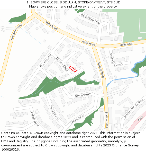 1, BOWMERE CLOSE, BIDDULPH, STOKE-ON-TRENT, ST8 6UD: Location map and indicative extent of plot