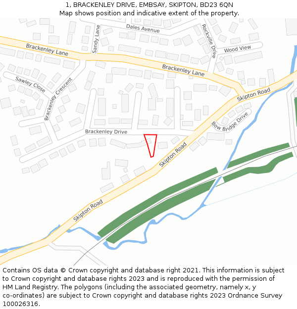 1, BRACKENLEY DRIVE, EMBSAY, SKIPTON, BD23 6QN: Location map and indicative extent of plot