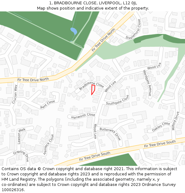 1, BRADBOURNE CLOSE, LIVERPOOL, L12 0JL: Location map and indicative extent of plot