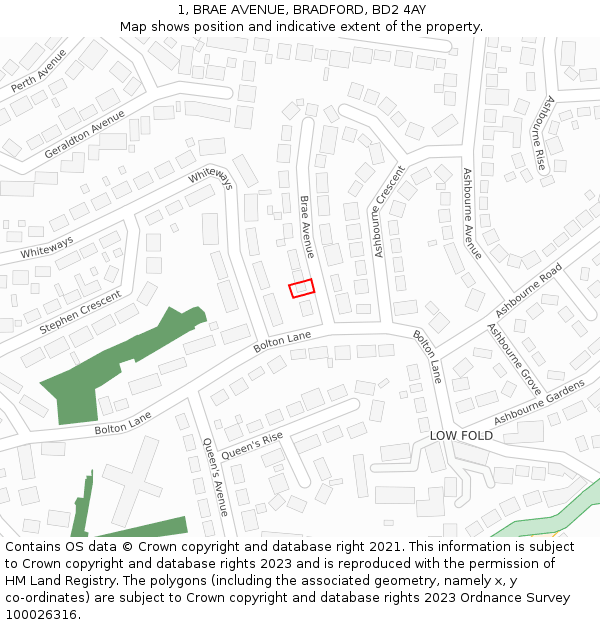 1, BRAE AVENUE, BRADFORD, BD2 4AY: Location map and indicative extent of plot