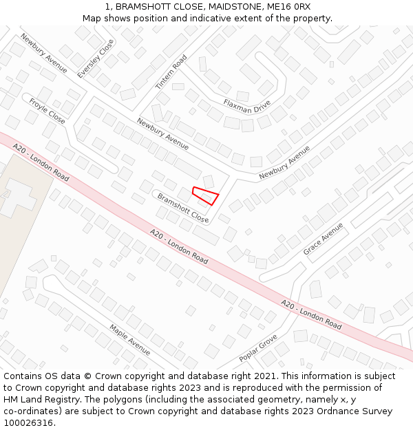 1, BRAMSHOTT CLOSE, MAIDSTONE, ME16 0RX: Location map and indicative extent of plot