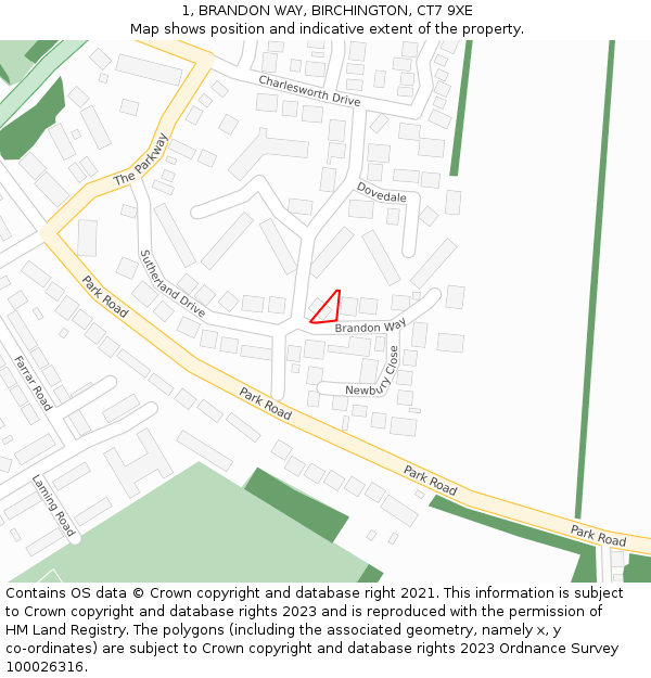 1, BRANDON WAY, BIRCHINGTON, CT7 9XE: Location map and indicative extent of plot