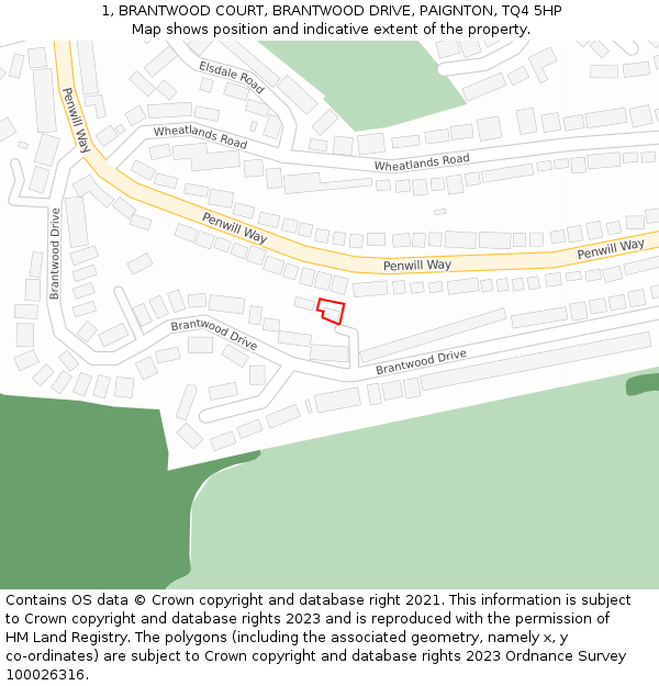 1, BRANTWOOD COURT, BRANTWOOD DRIVE, PAIGNTON, TQ4 5HP: Location map and indicative extent of plot