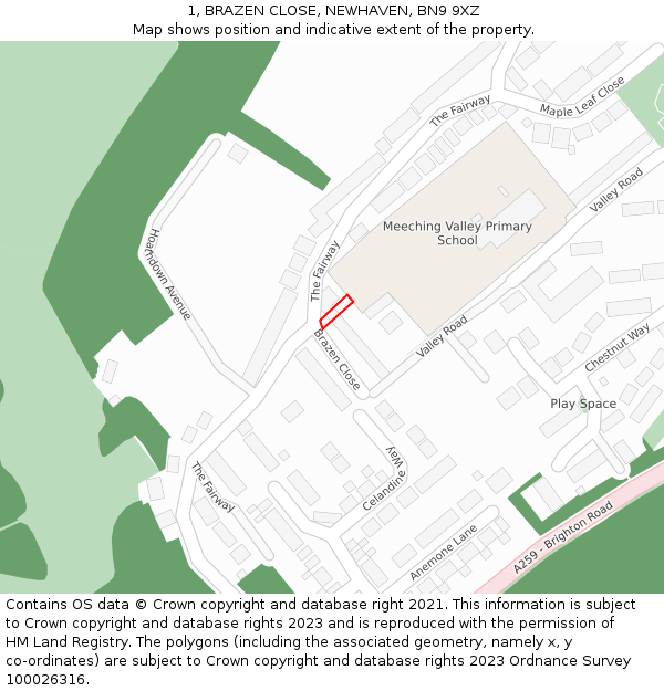 1, BRAZEN CLOSE, NEWHAVEN, BN9 9XZ: Location map and indicative extent of plot