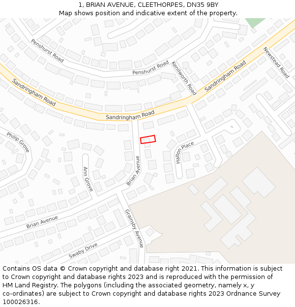 1, BRIAN AVENUE, CLEETHORPES, DN35 9BY: Location map and indicative extent of plot