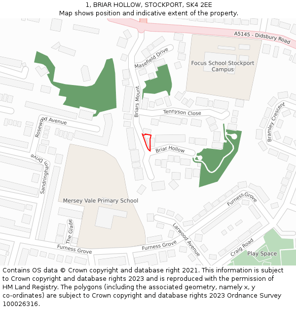 1, BRIAR HOLLOW, STOCKPORT, SK4 2EE: Location map and indicative extent of plot