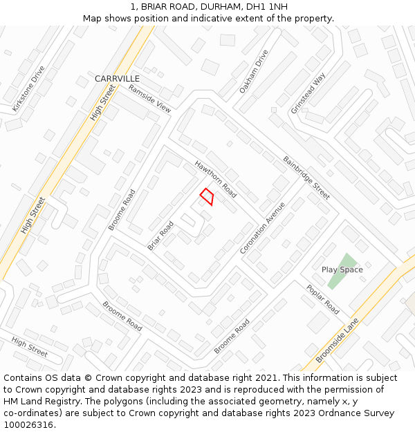 1, BRIAR ROAD, DURHAM, DH1 1NH: Location map and indicative extent of plot