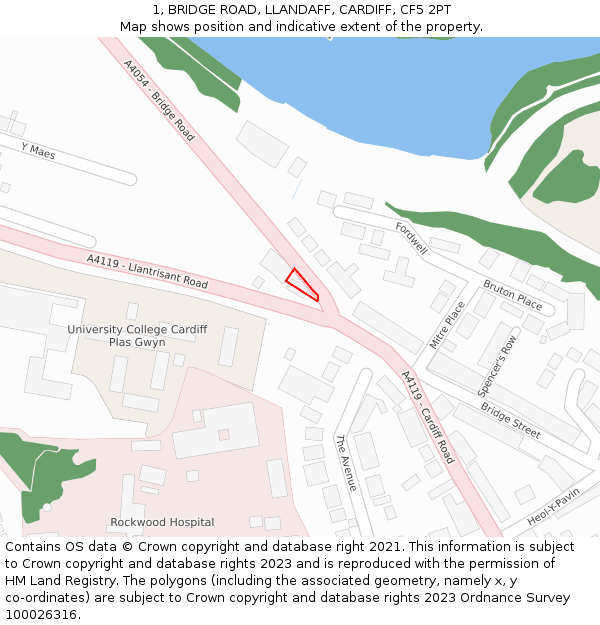 1, BRIDGE ROAD, LLANDAFF, CARDIFF, CF5 2PT: Location map and indicative extent of plot