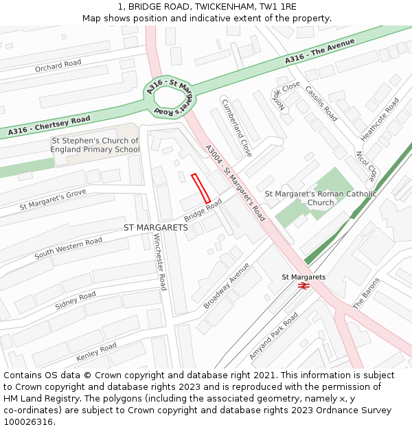 1, BRIDGE ROAD, TWICKENHAM, TW1 1RE: Location map and indicative extent of plot