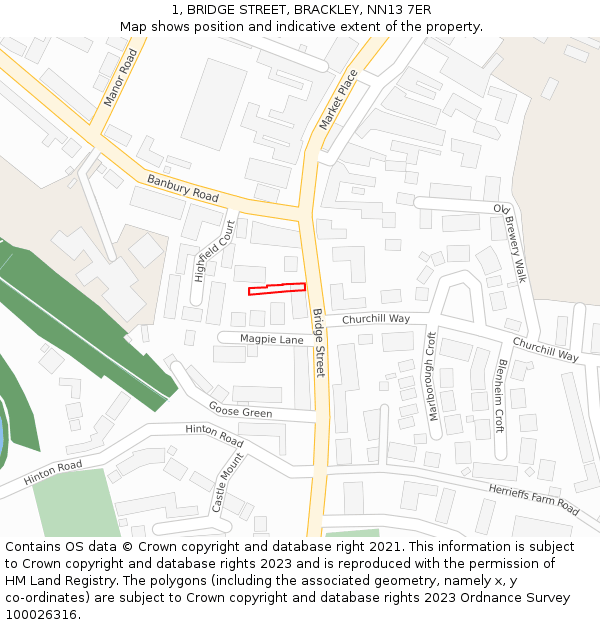 1, BRIDGE STREET, BRACKLEY, NN13 7ER: Location map and indicative extent of plot