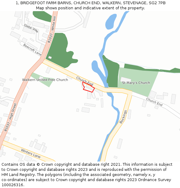 1, BRIDGEFOOT FARM BARNS, CHURCH END, WALKERN, STEVENAGE, SG2 7PB: Location map and indicative extent of plot